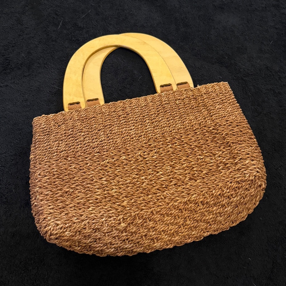 Vintage Wooden Handle Woven Bag